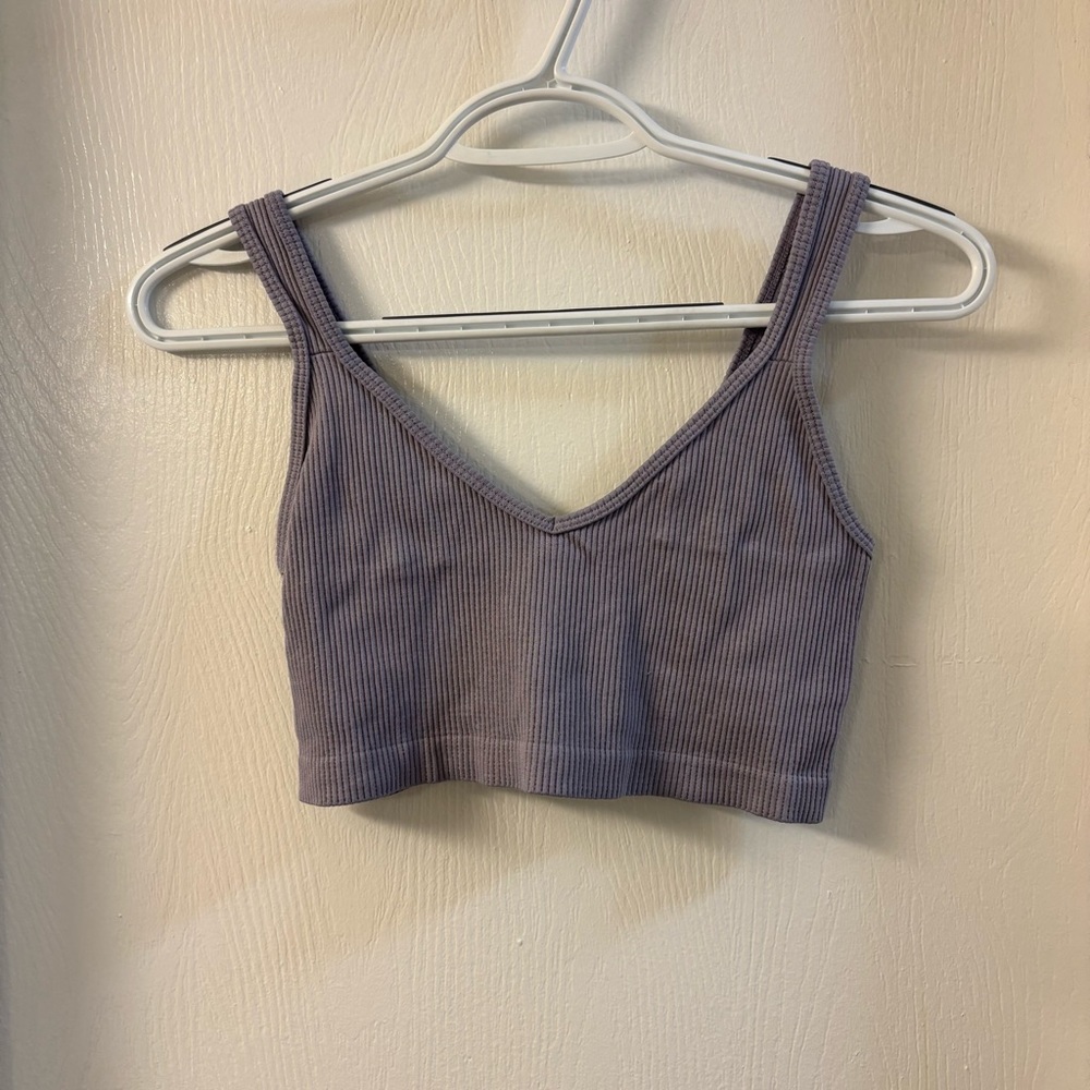 Purple Ribbed Crop Top